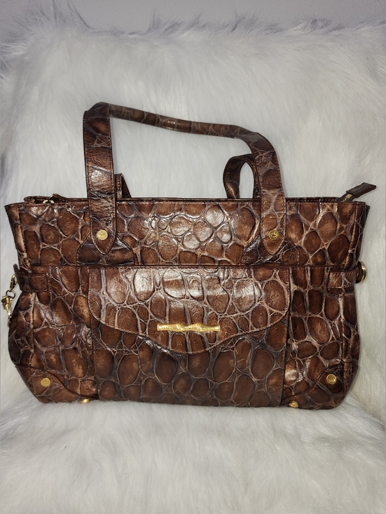 Elaine Turner Handbags - Elaine Turner Crocodile Leather Purse, Brown/Bronze w Gold Hardware & Logo Çharm